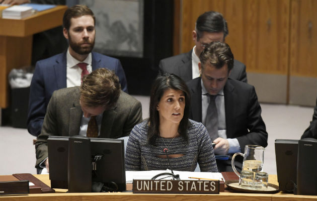 Embajadora de Estados Unidos ante la Organización de las Naciones Unidas, Nikki Haley. FOTO/EFE