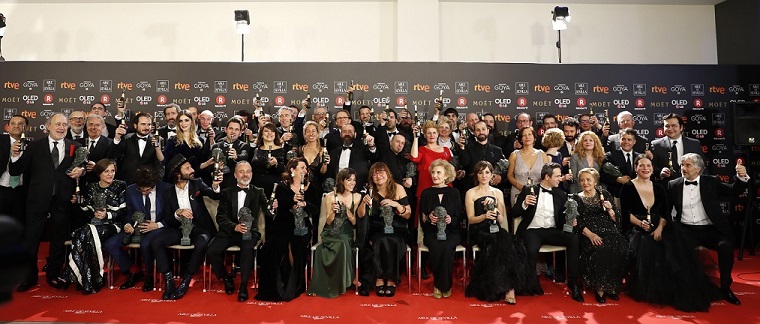 Los ganadores de los premios Goya 2018, gala realizada el sábado. Foto: EFE